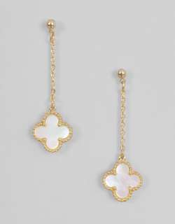 Long Gold Sliver Quatrefoils four Leaf Clover Necklace  