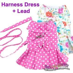 Pink Polka Dot Spotty Dog Harness Dress Clothes + Lead  