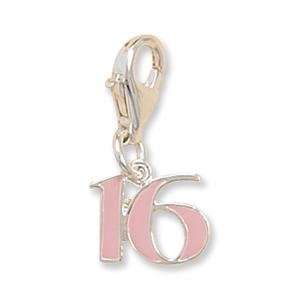   Number Sweet 16 Charm with Lobster Clasp Sterling Silver Jewelry