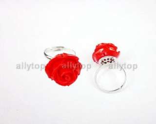 A7185 Ring Red Rose Flower Resin 1x Fashion Jewelry  