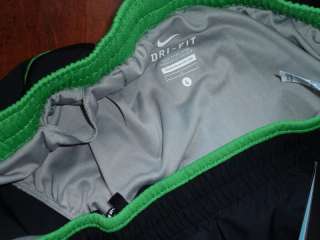 Nike Womens DRI FIT Running Shorts L NWT Black Green $30  
