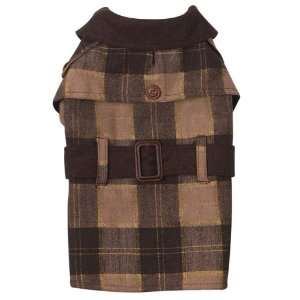   Polyester Metallic Plaid Trench Dog Coat, Teacup, Brown