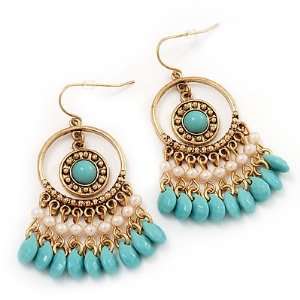Turquoise Style Bead Chandelier Earrings (Antique Gold Finish)   6cm 