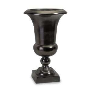    Polished Black Grecian Urn Pedestal Planter on Base