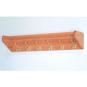  Hat and Coat Rack with Six Brass Hooks Wood Finish Dark 