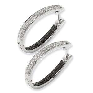    Sterling Silver Black & White Diamond In/Out Hoop Earrings Jewelry