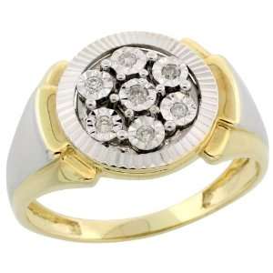 10k Gold Watch Band Style Mens Diamond Ring, w/ 0.10 Carat Illusion 
